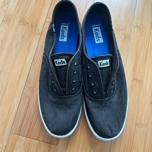 Keds Black Canvas Slip-On Loafers with Blue Insole